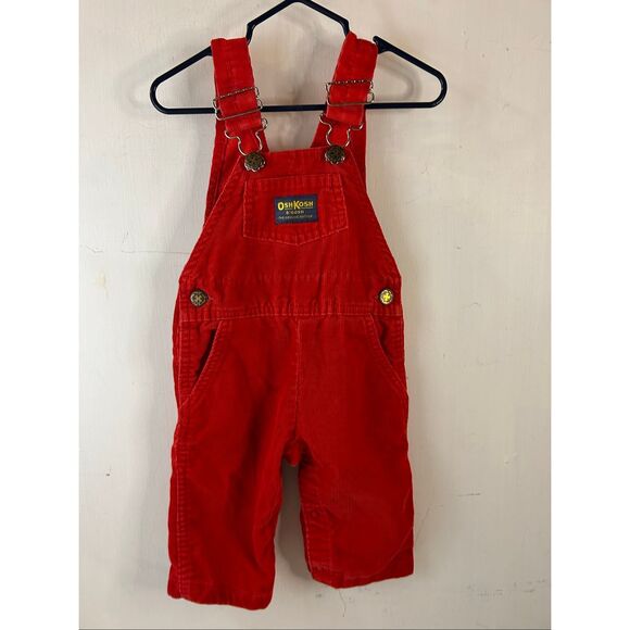 Oshkosh red corduroy overalls 6m? snaps - Picture 1 of 6